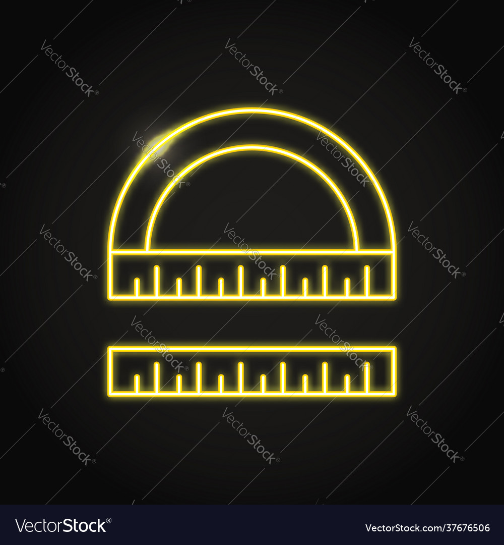 Neon protractor and ruler icon in line style vector image Neon protractor and ruler icon in line style
