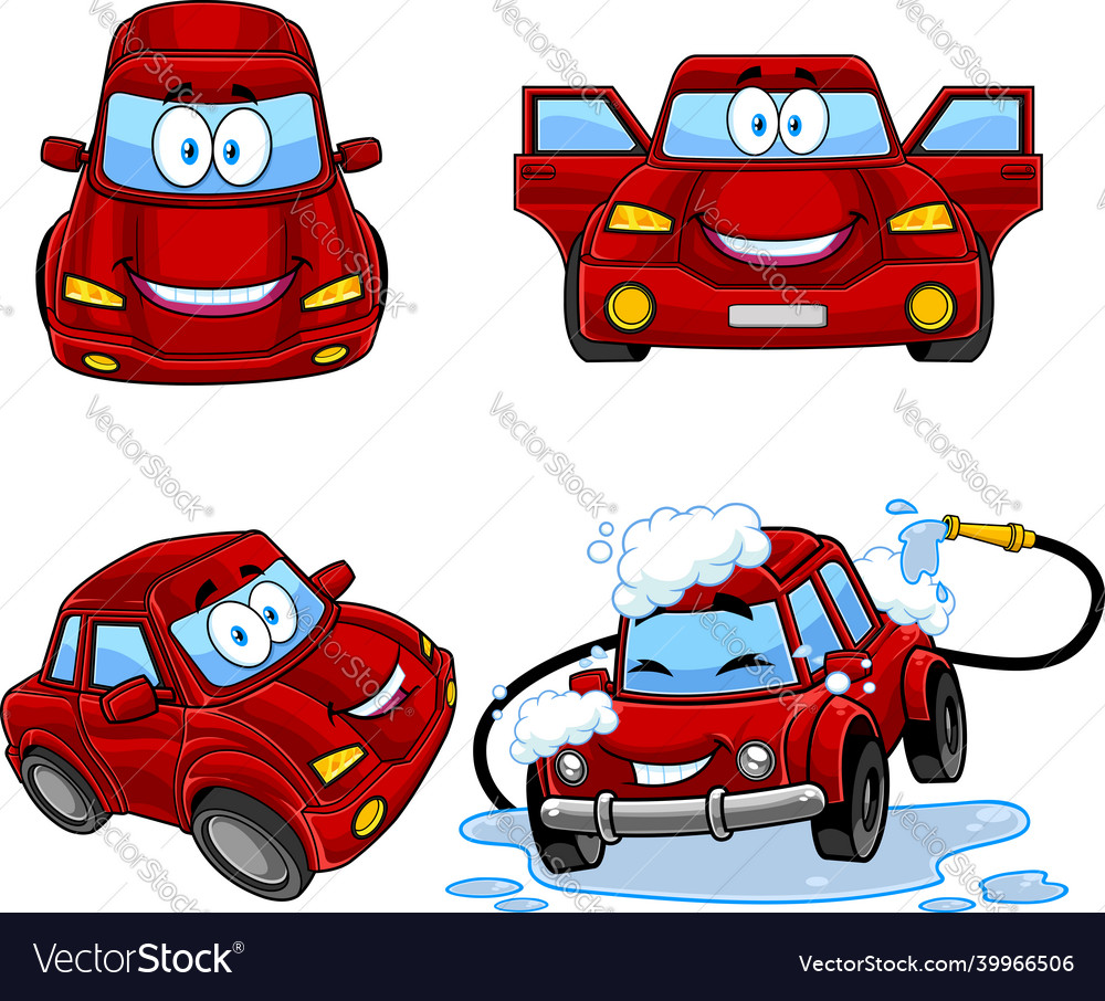 Red car cartoon character poses collection