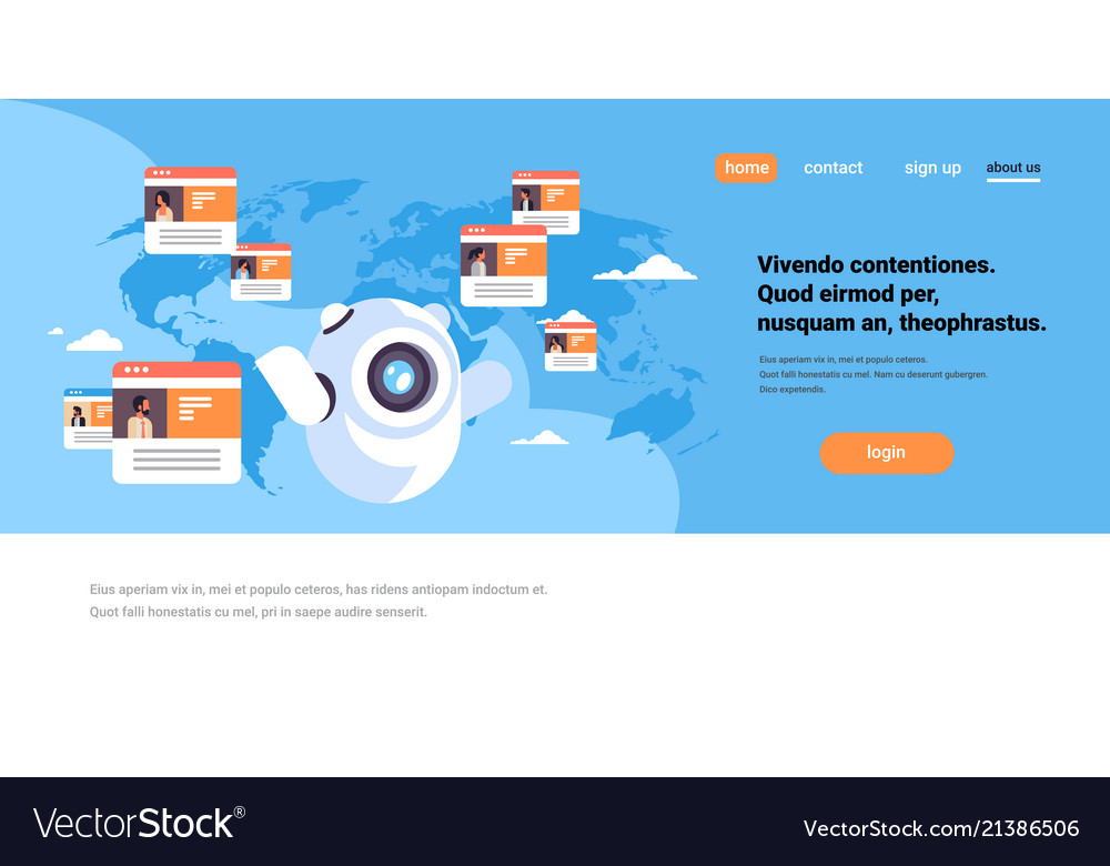Robot chatbot online messenger global people vector image Robot chatbot online messenger global people