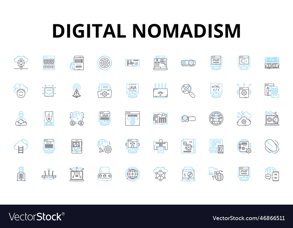 Digital nomadism linear icons set freedom Vector Image Digital nomadism linear icons set freedom