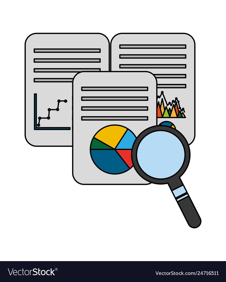 Document with statistics graphic and magnifying Vector Image Document with statistics graphic and magnifying