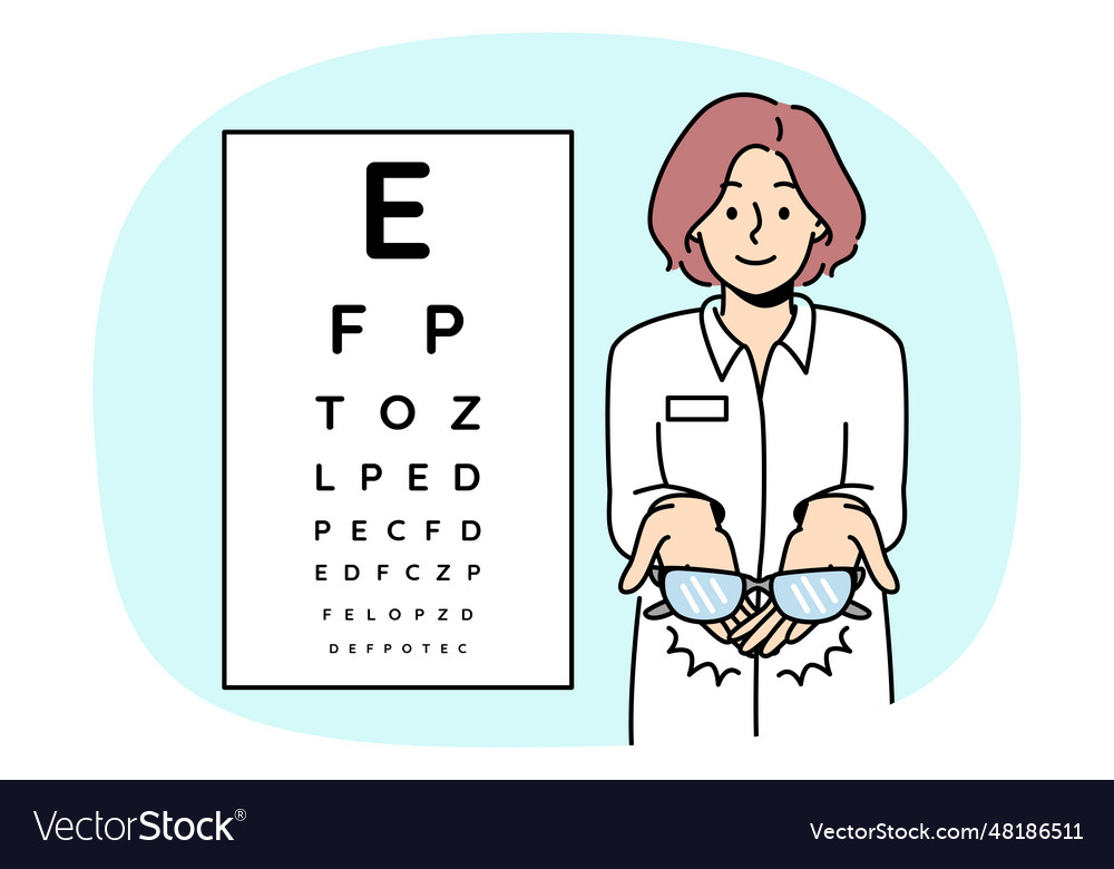 Female ophthalmologist give glasses to client