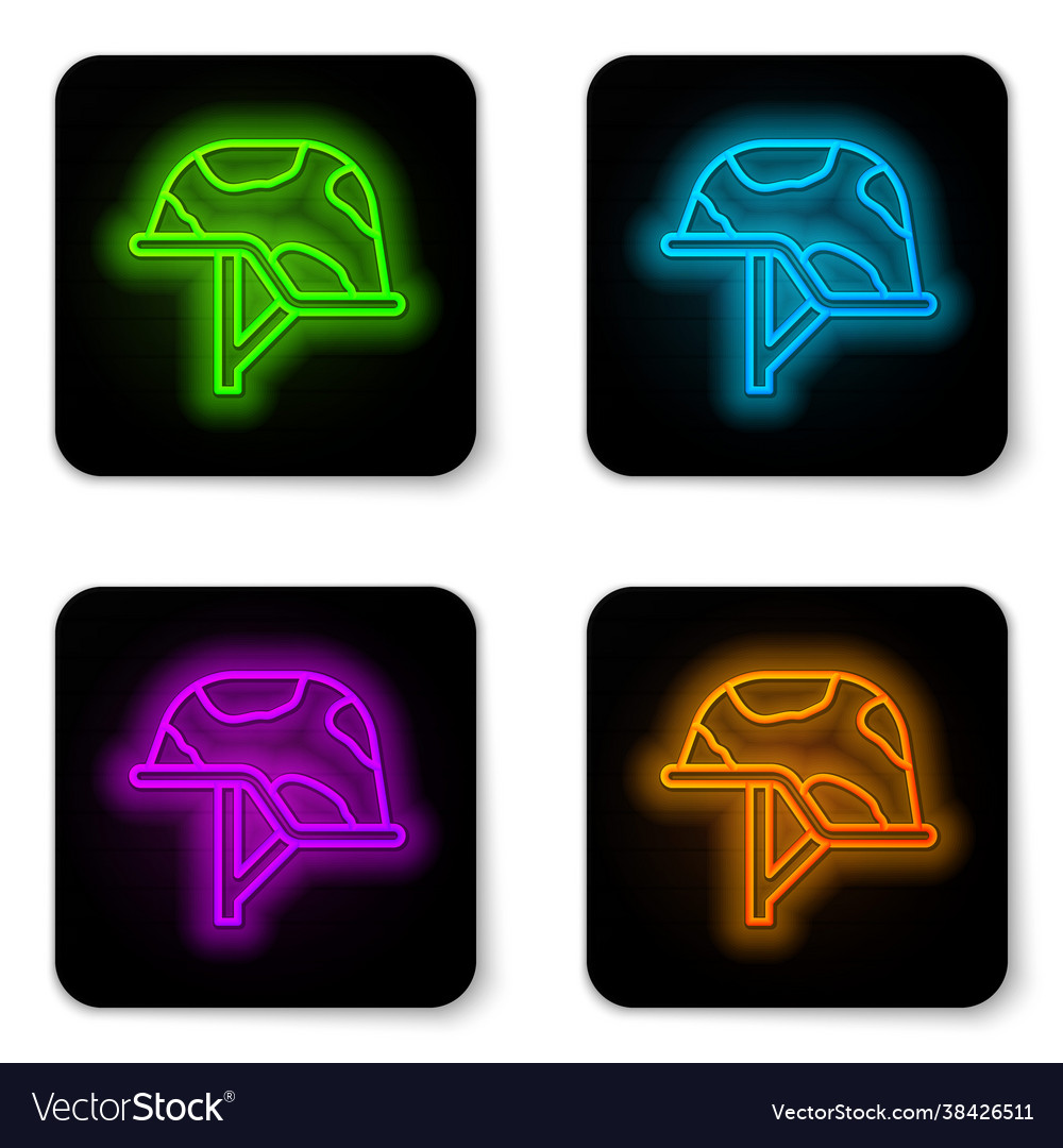 Glowing neon line military helmet icon isolated