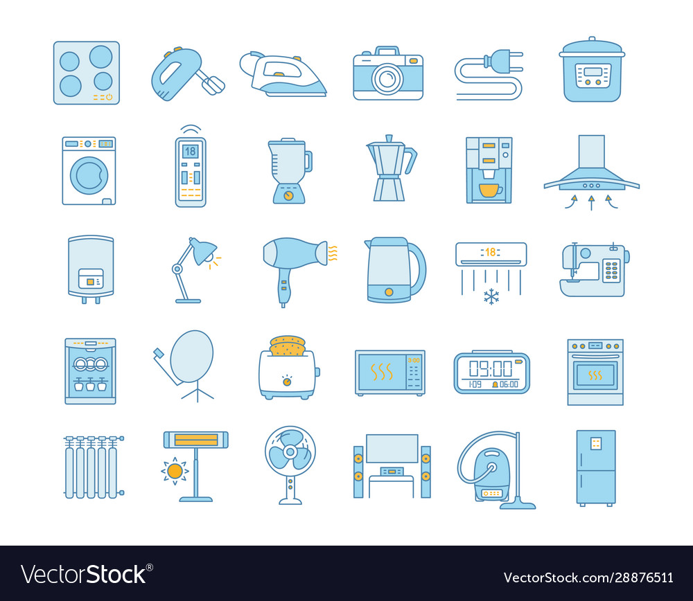 Household appliance color icons set