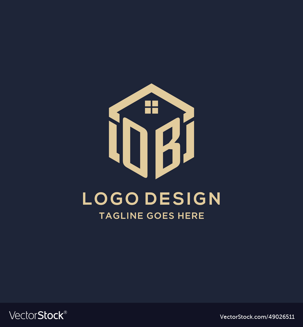 Initials Ob Logo With Abstract Home Roof Hexagon Vector Image