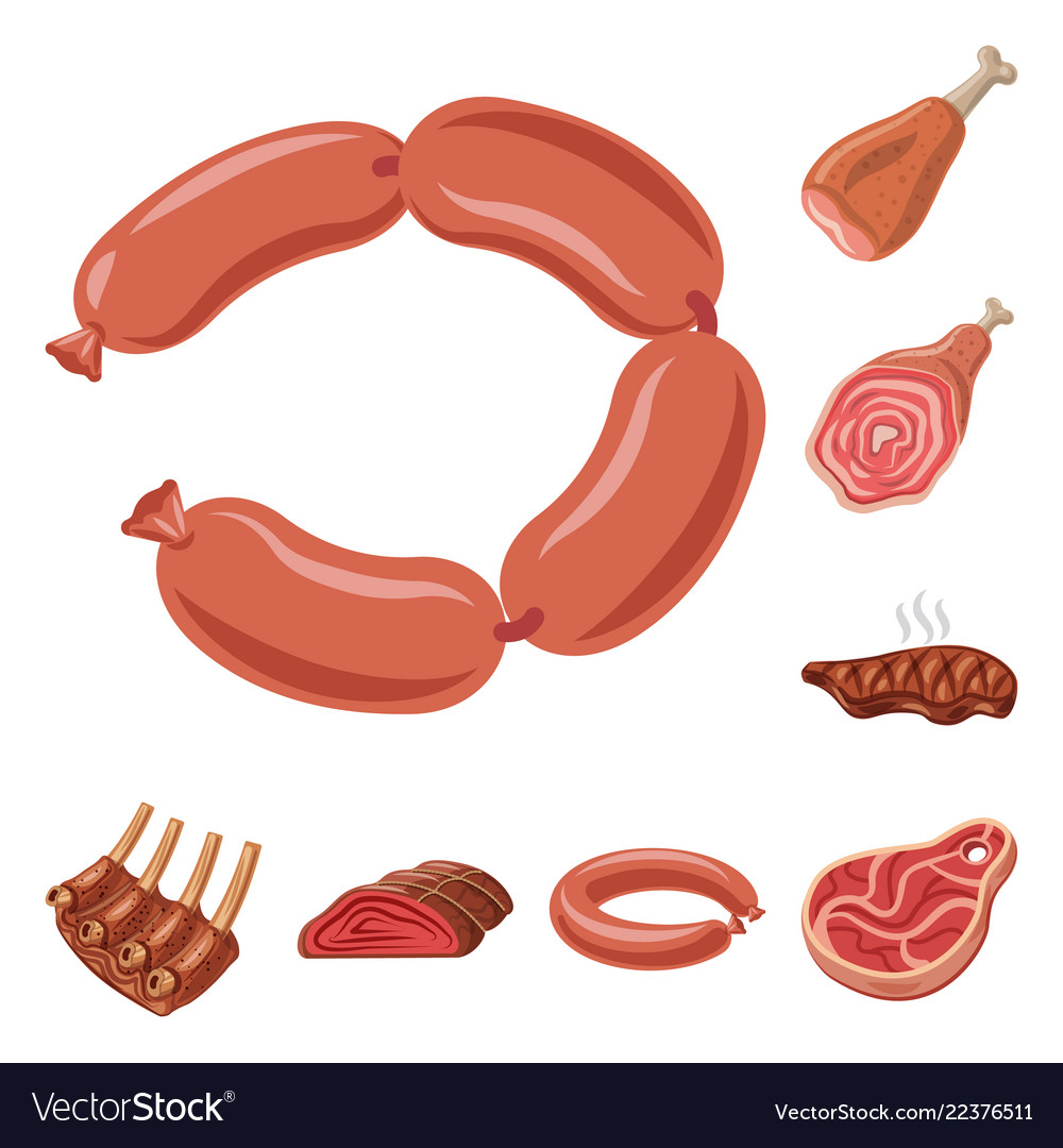 Isolated object of meat and ham sign collection vector image Isolated object of meat and ham sign collection
