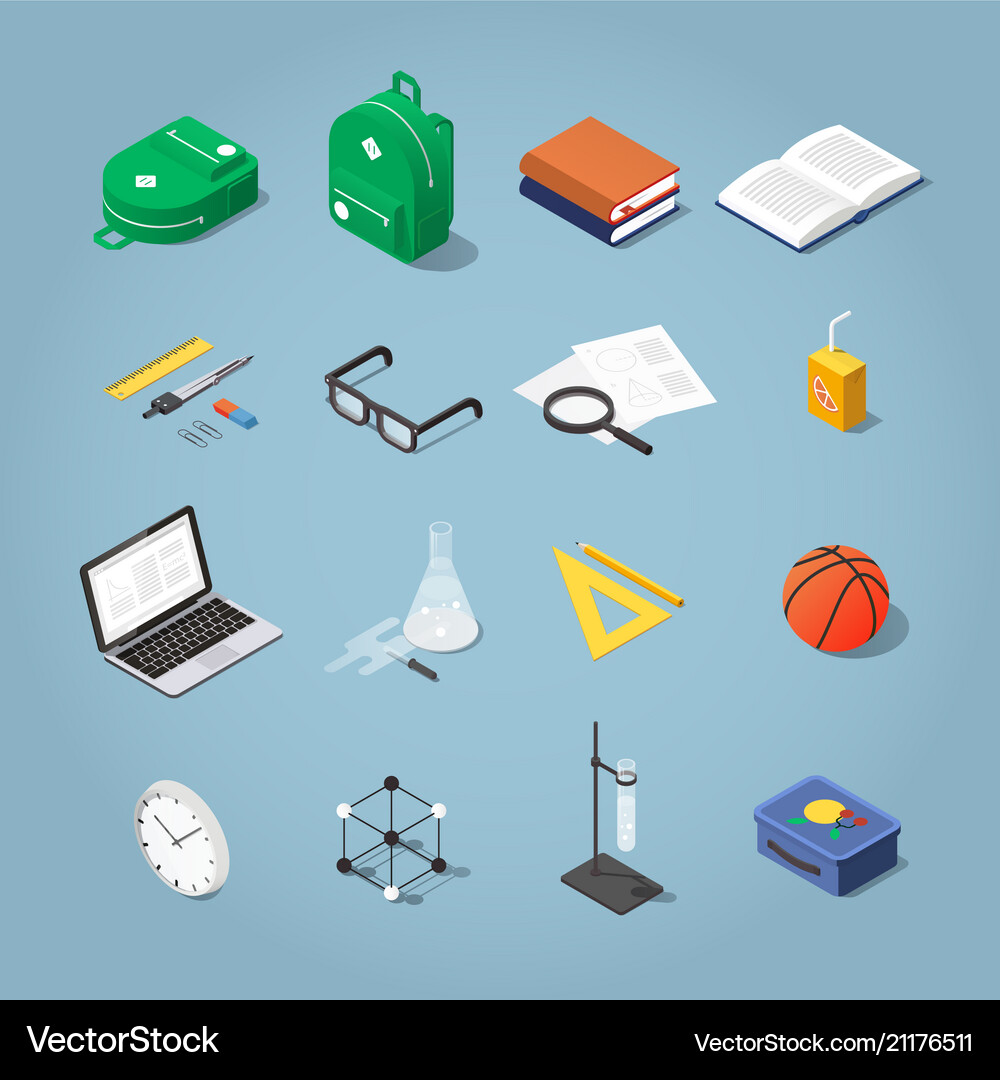 Isometric school icon set Royalty Free Vector Image