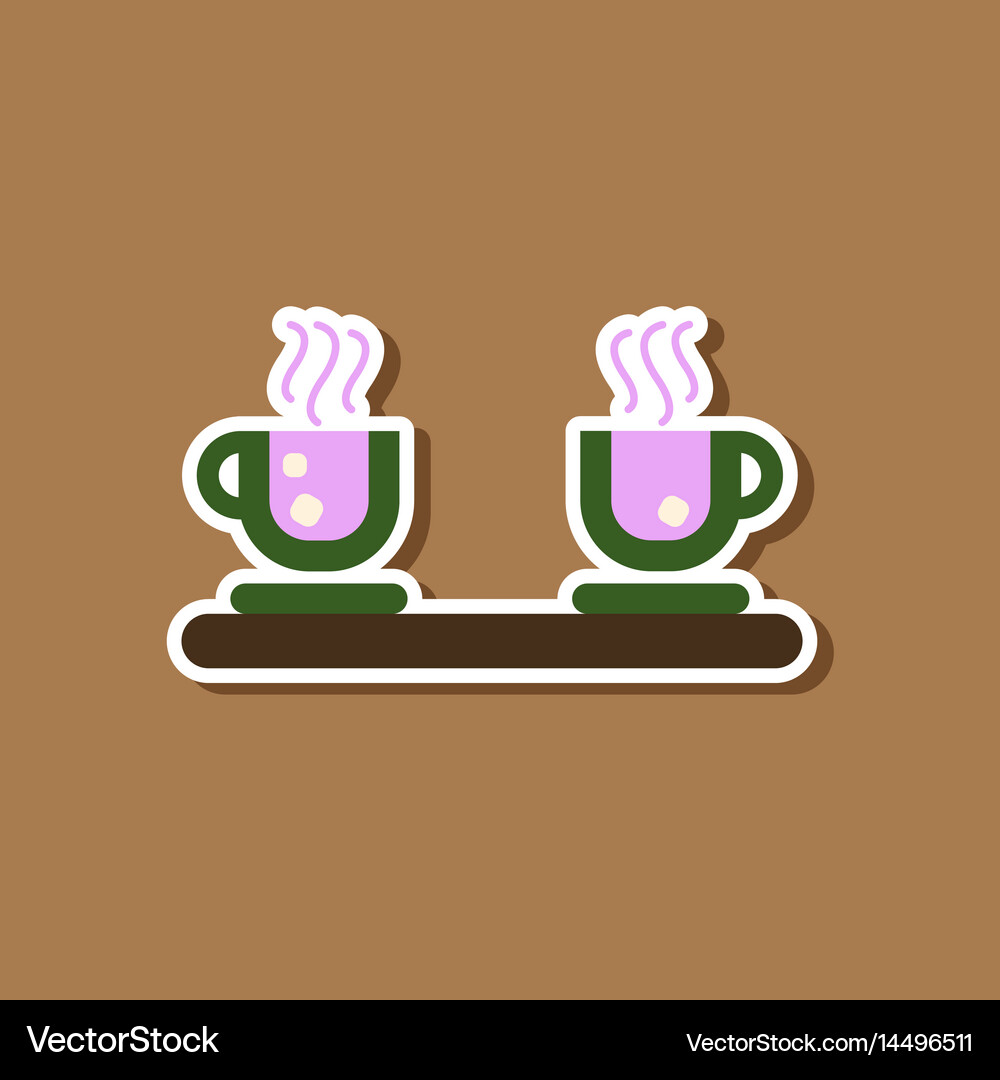 Paper sticker on stylish background coffee cups Vector Image