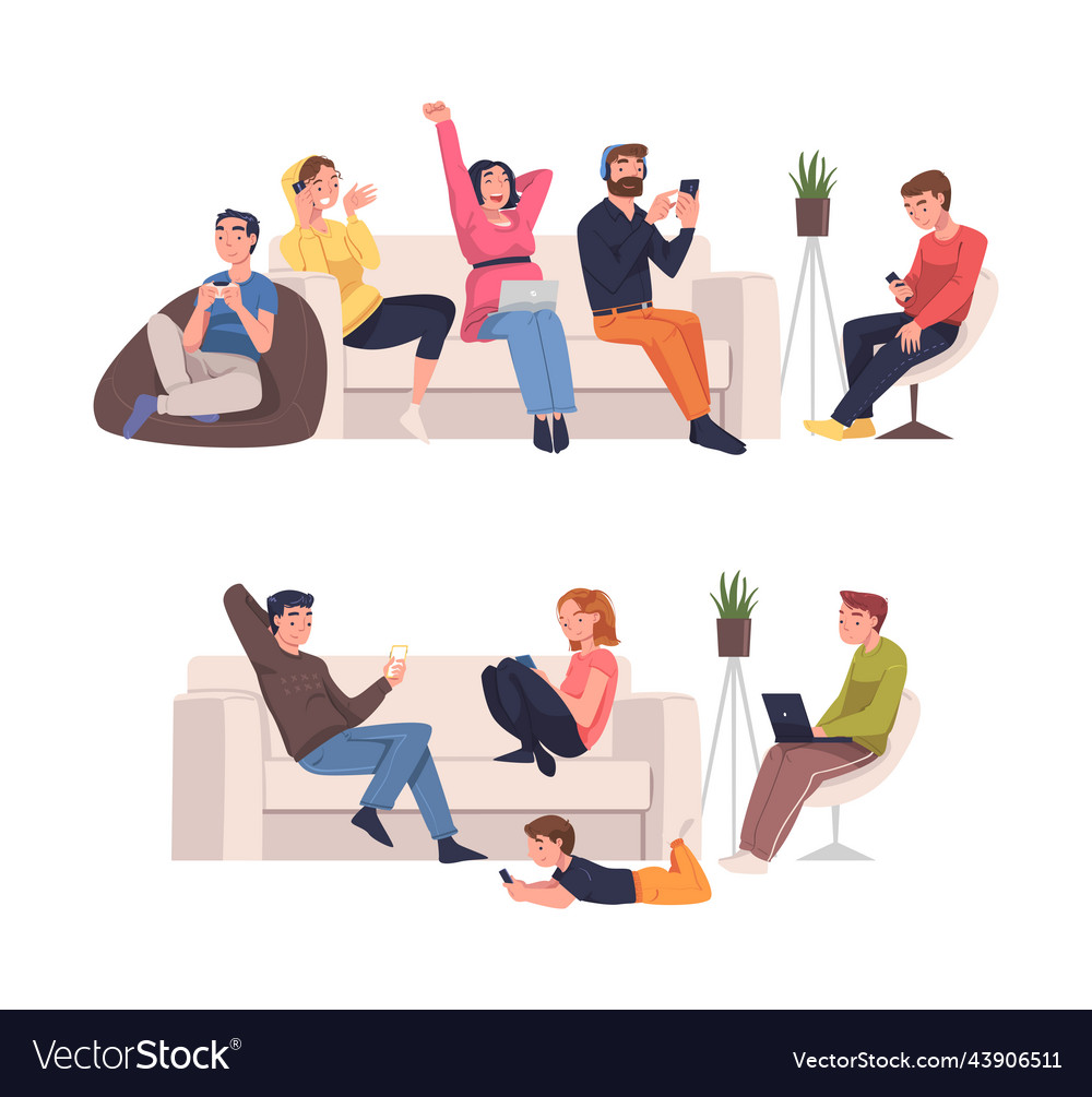 People character with digital device sitting on Vector Image