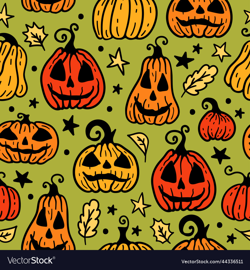 Seamless pattern of cute cartoon orange halloween