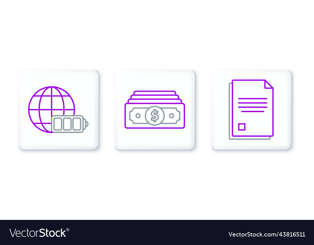 Set line file document battery charge level vector image Set line file document battery charge level