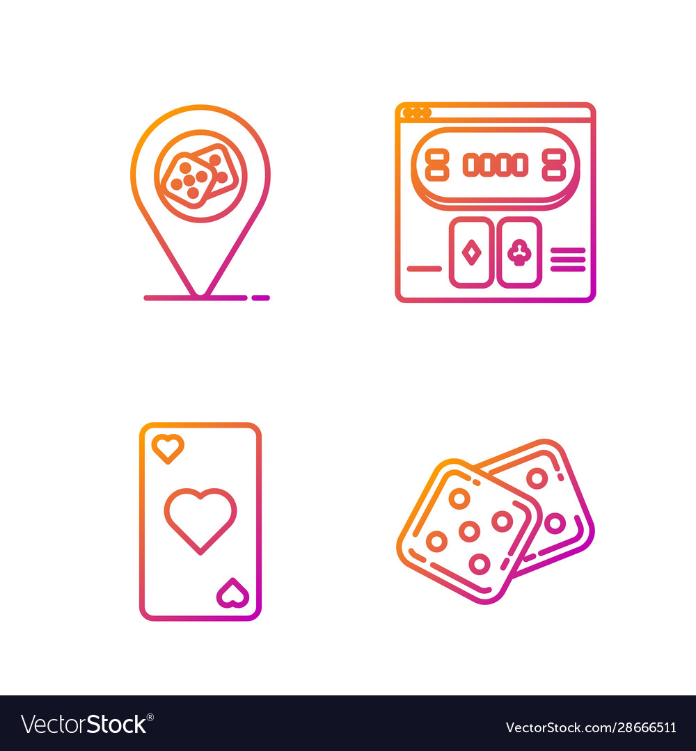 Set line game dice playing card with heart symbol vector image Set line game dice playing card with heart symbol