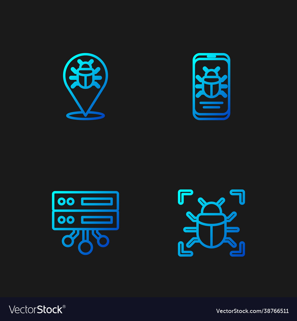 Set line system bug server data web hosting Vector Image Set line system bug server data web hosting