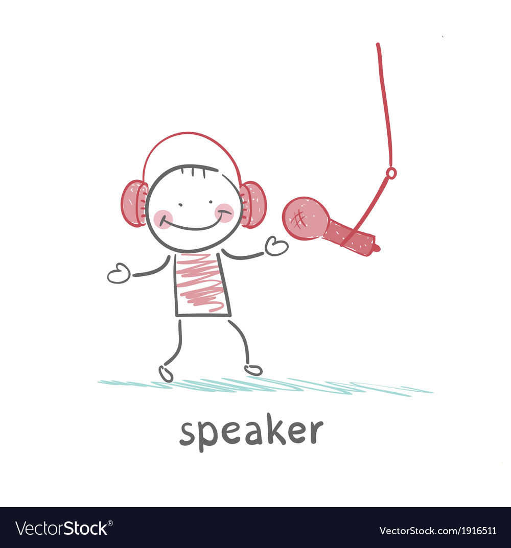 Speaker in headphones speaks into a microphone
