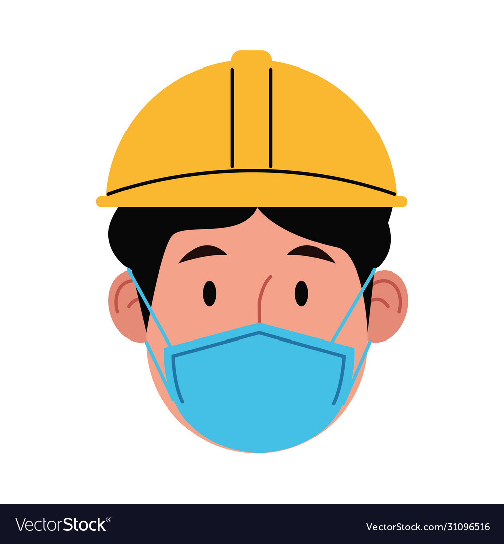 Builder worker using face mask for covid19 19 Vector Image