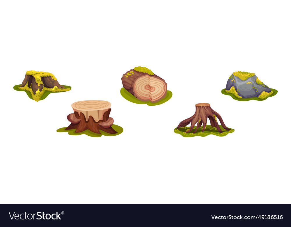 Forest landscape elements with log stone and tree Vector Image Forest landscape elements with log stone and tree