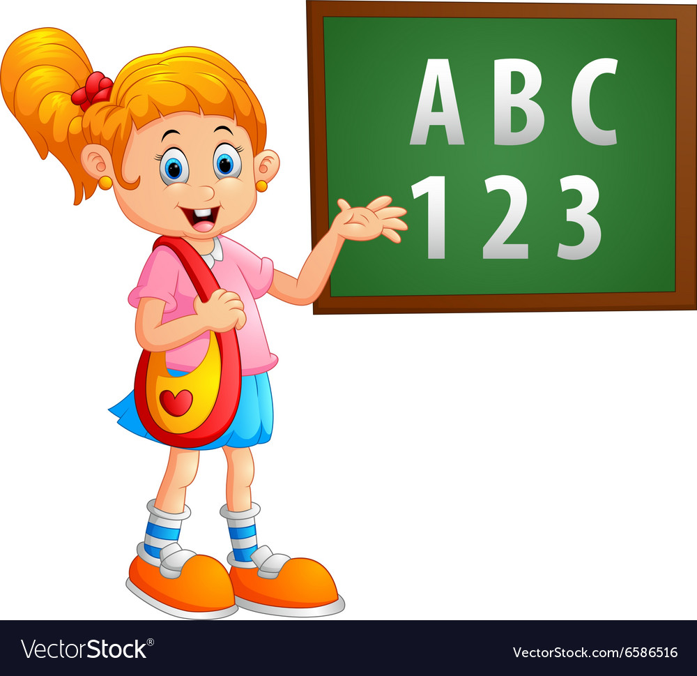 Girl standing near the blackboard