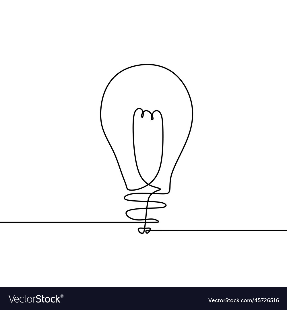 Light bulb continuous one line drawing minimalist vector image Light bulb continuous one line drawing minimalist