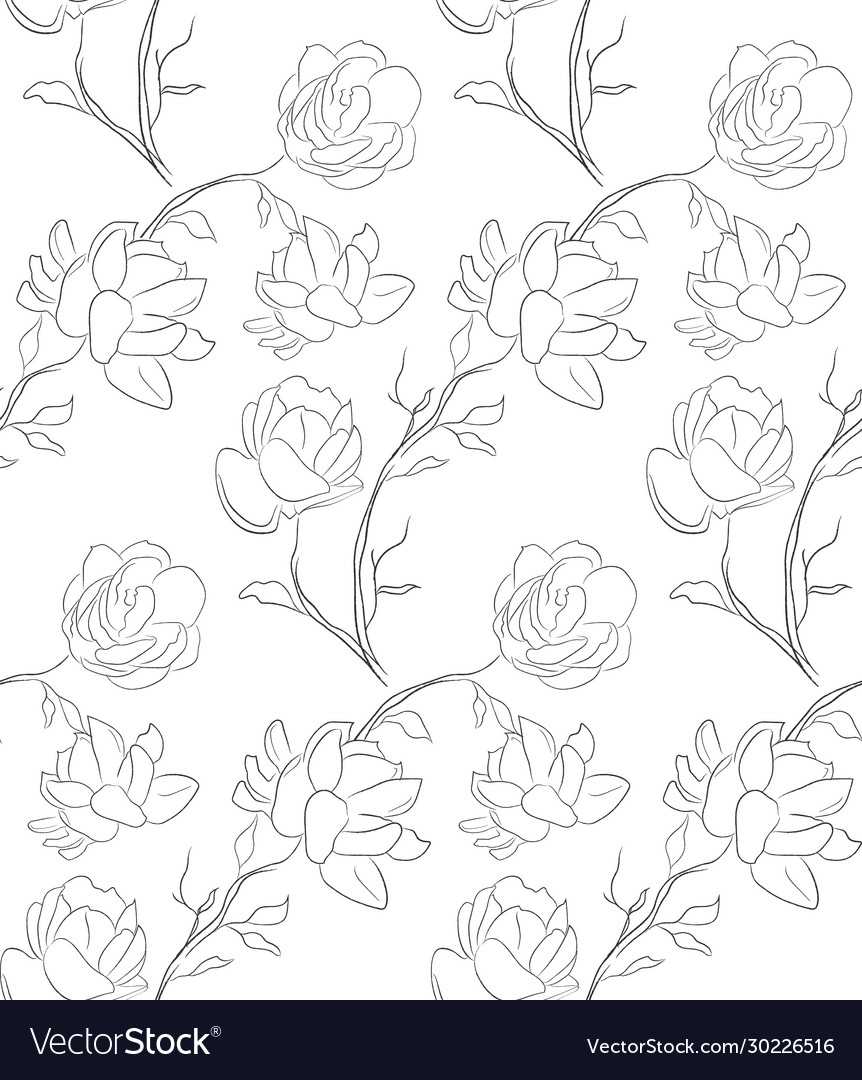 Line drawing floral seamless pattern Royalty Free Vector