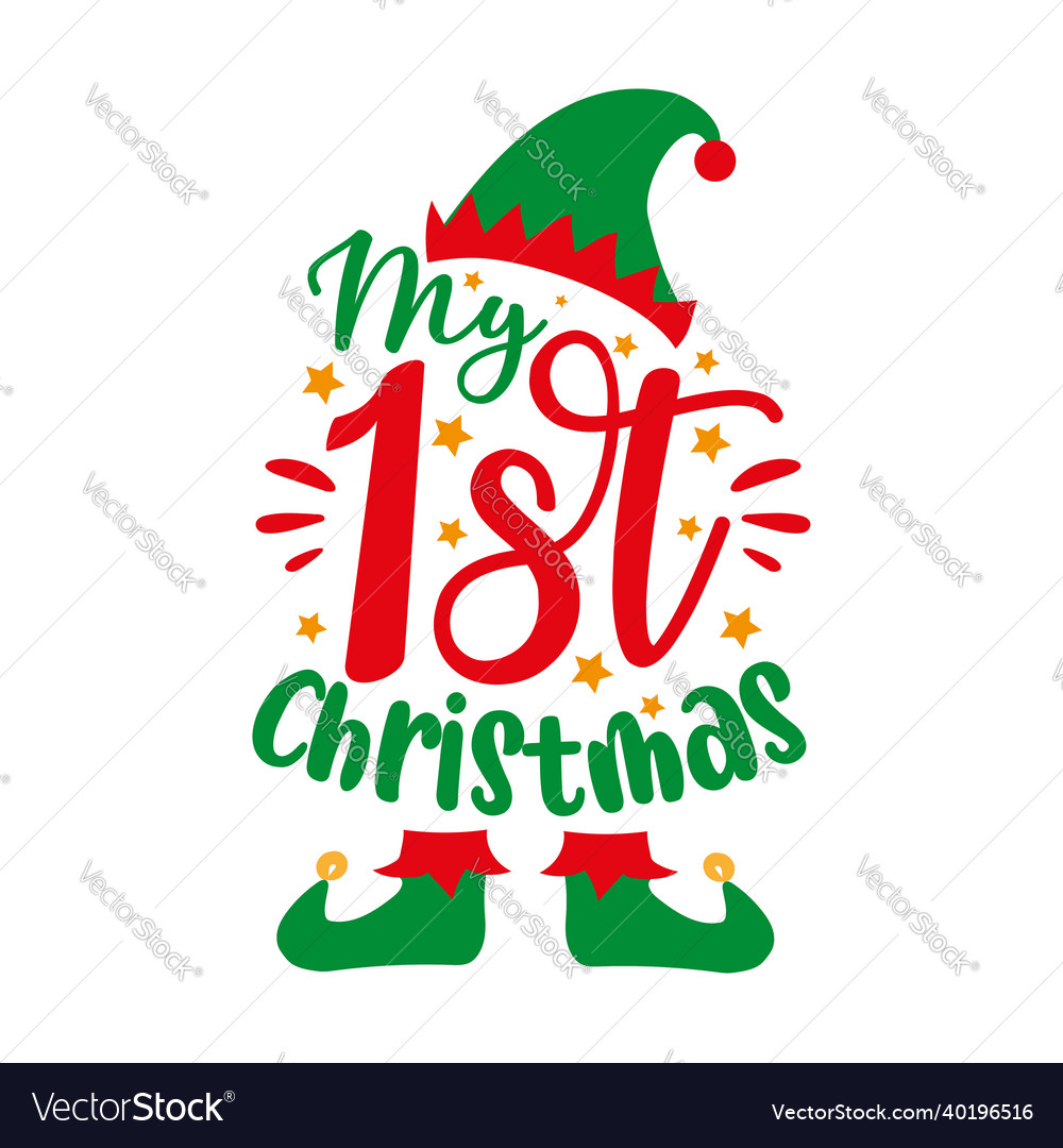 My 1st christmas - cute elf hat and shoes Vector Image