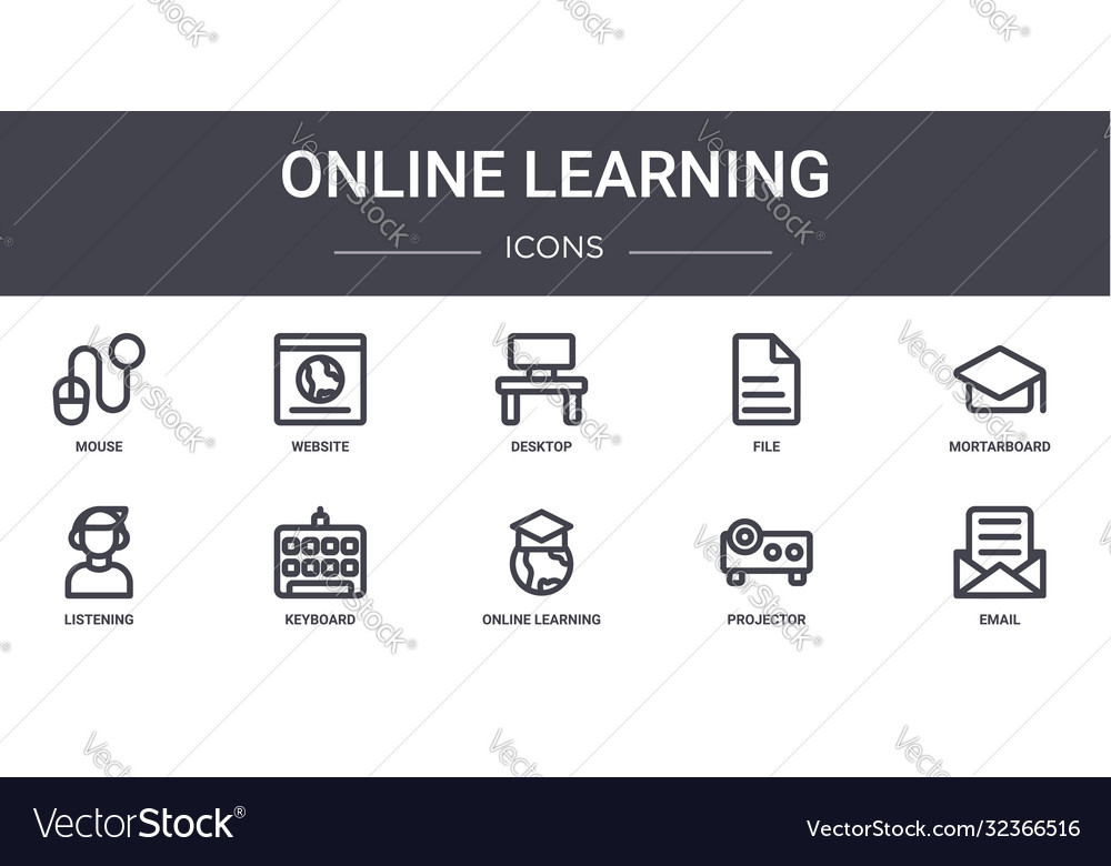 Online learning concept line icons set contains Vector Image