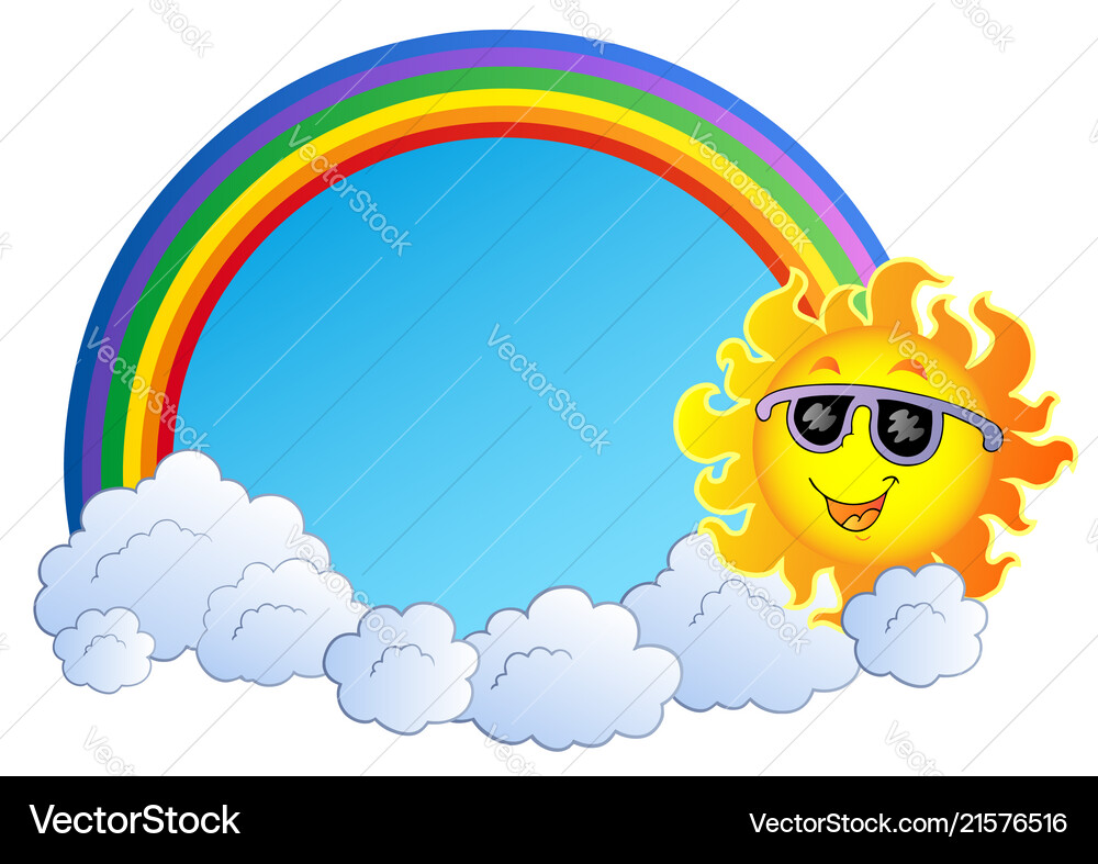 Rainbow with sun and clouds Royalty Free Vector Image