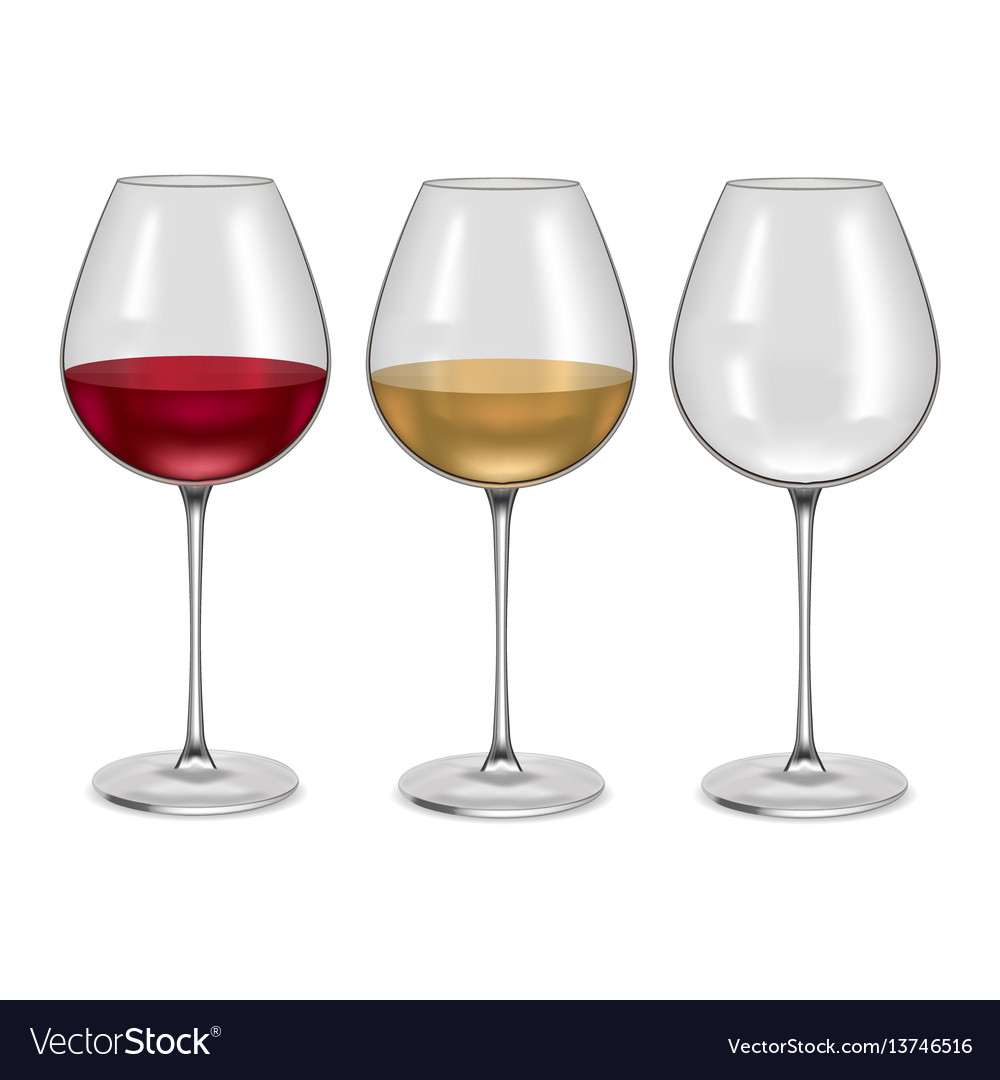 Realistic glass empty and with wine set vector image Realistic glass empty and with wine set
