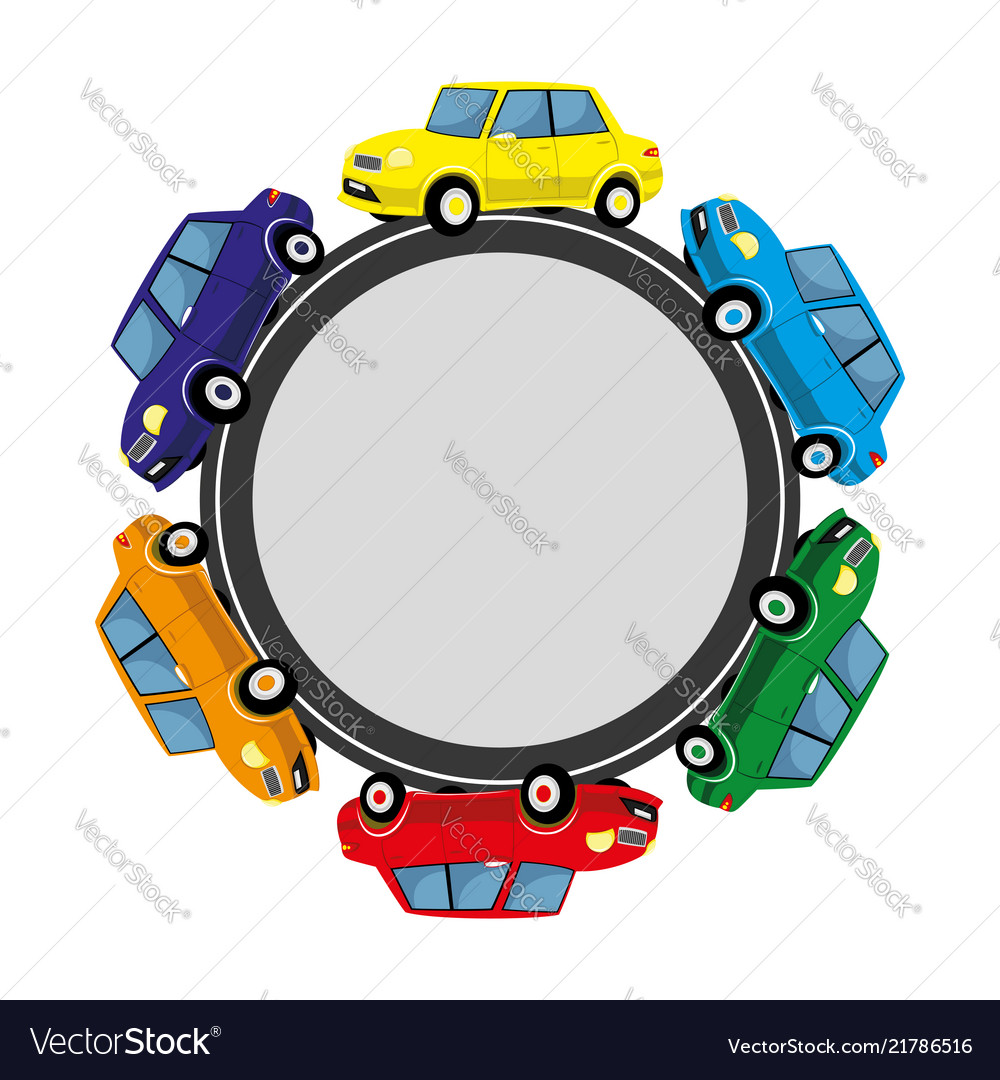 Round sign with cars on road Royalty Free Vector Image