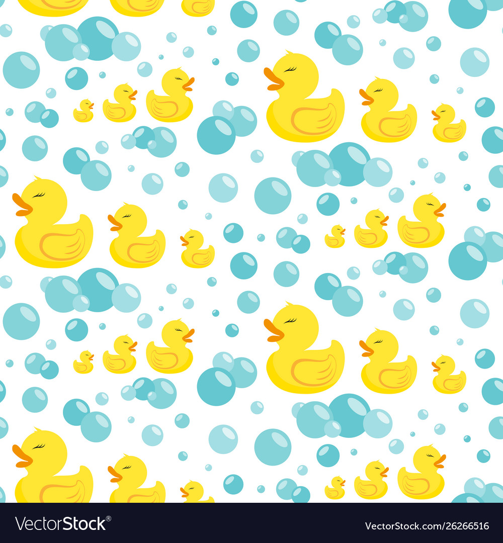 Seamless pattern with bath accessories - shampoo, rubber duck