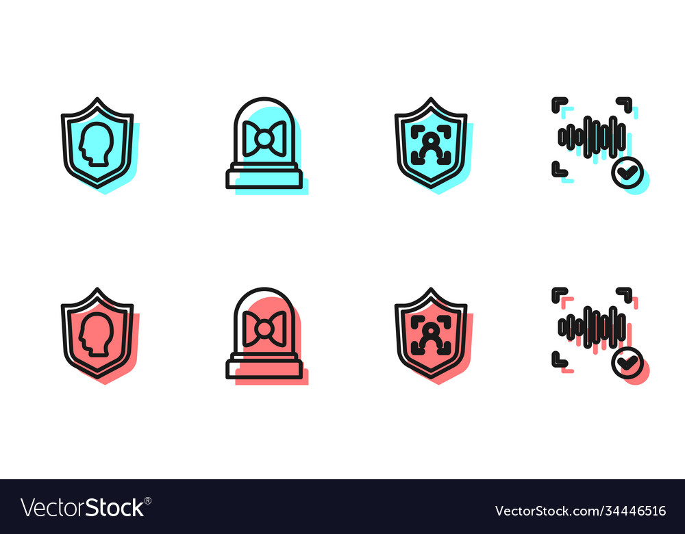 Set line shield face recognition user protection vector image Set line shield face recognition user protection