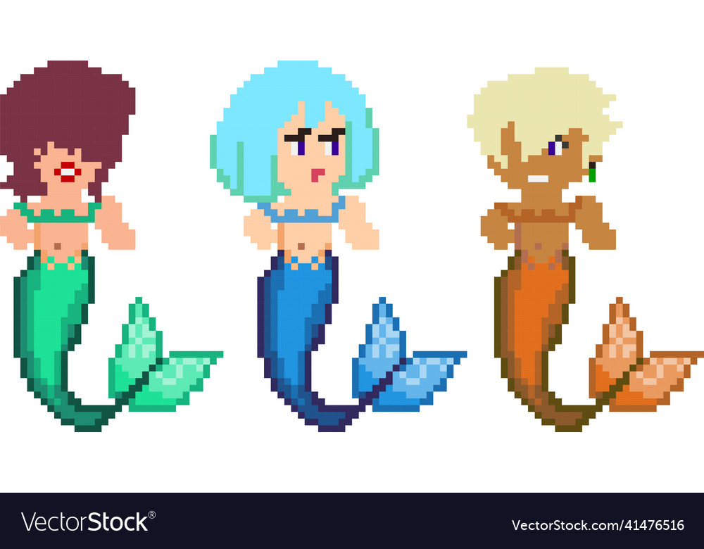 Set of pixel characters in art style vector image Set of pixel characters in art style