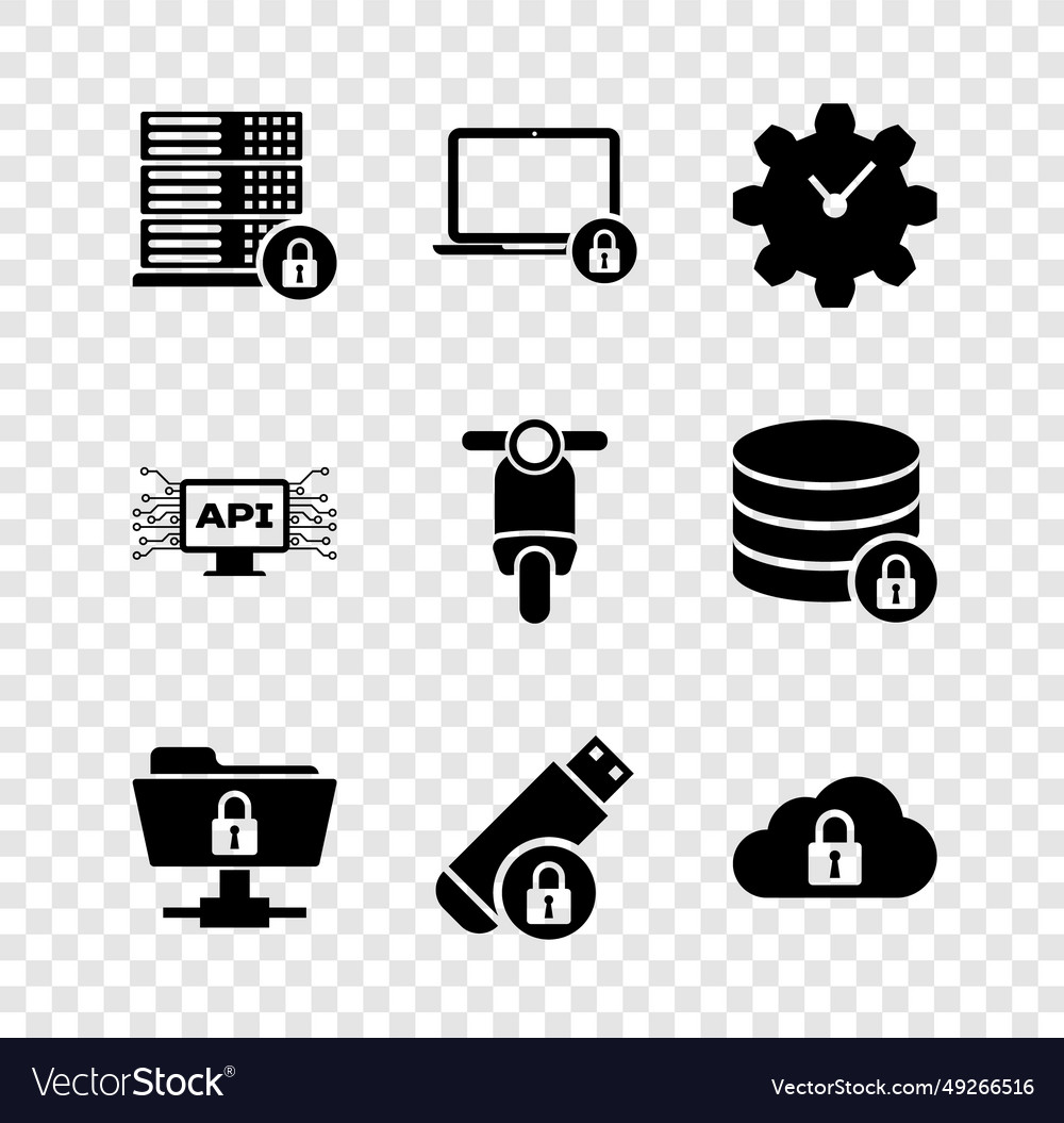 Set server security with lock laptop and time vector image Set server security with lock laptop and time