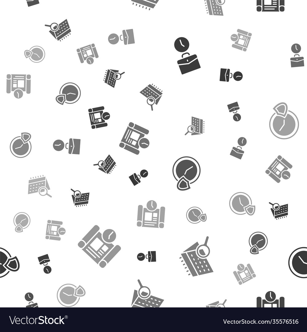 Set work time calendar search clock with shield vector image Set work time calendar search clock with shield