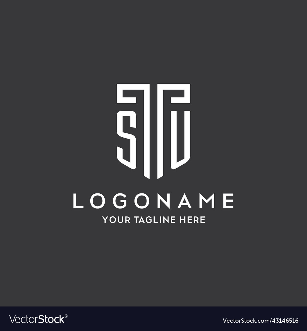 Su monogram initial name with shield shape icon