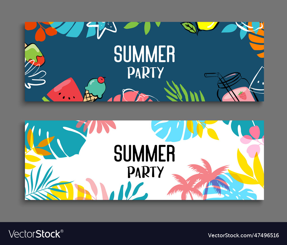 Summer party poster with plants and leaf Vector Image