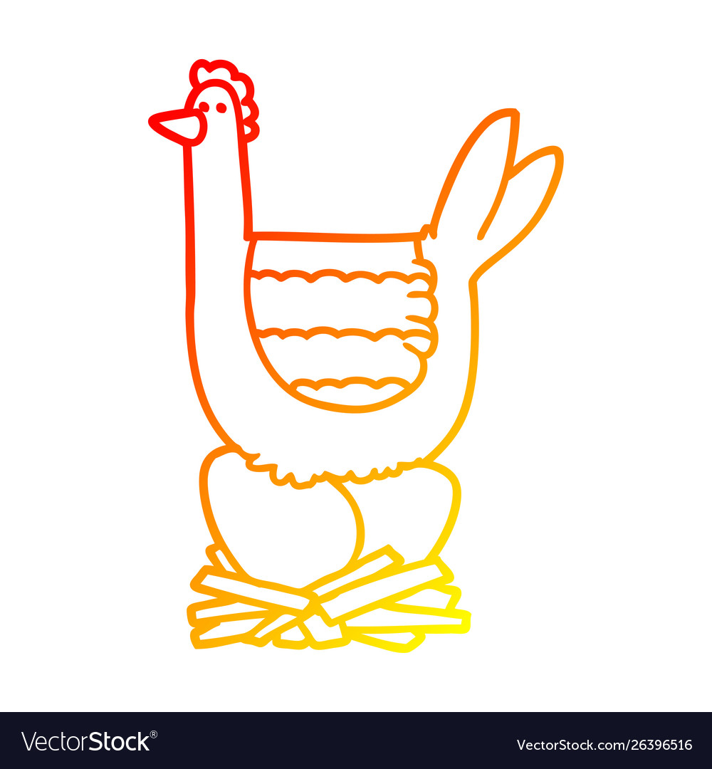 Warm gradient line drawing cartoon chicken