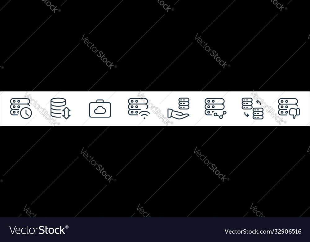 Work office server line icons linear set quality vector image Work office server line icons linear set quality