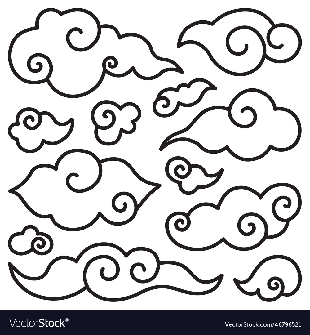 Chinese or japanese clouds oriental set Royalty Free Vector