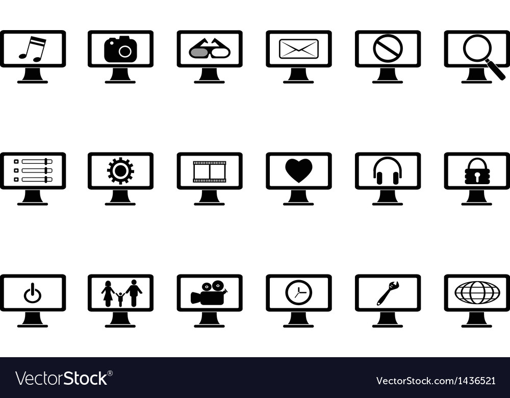 Computer monitor with icons set