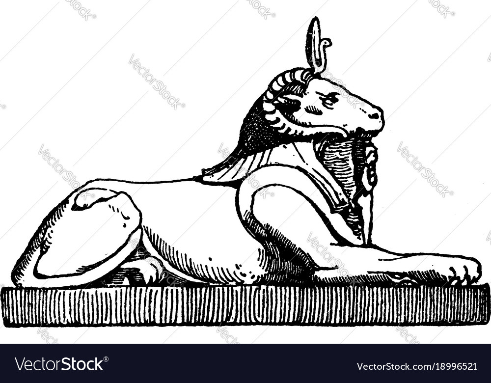 Crouching ram head sphinx has