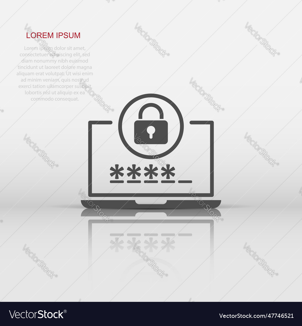 Laptop with password icon in flat style computer