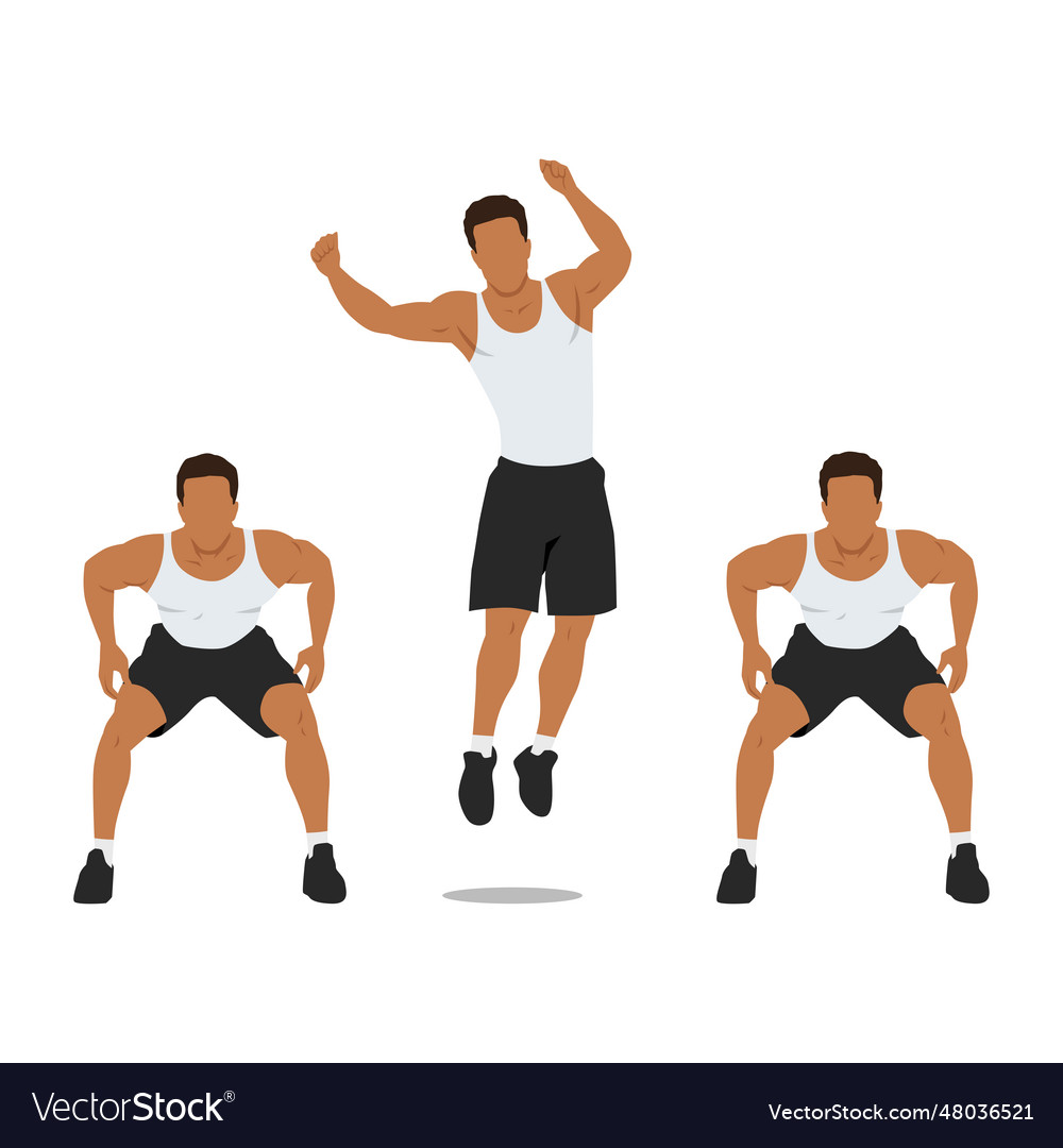 Man doing side to jump squat exercise Royalty Free Vector