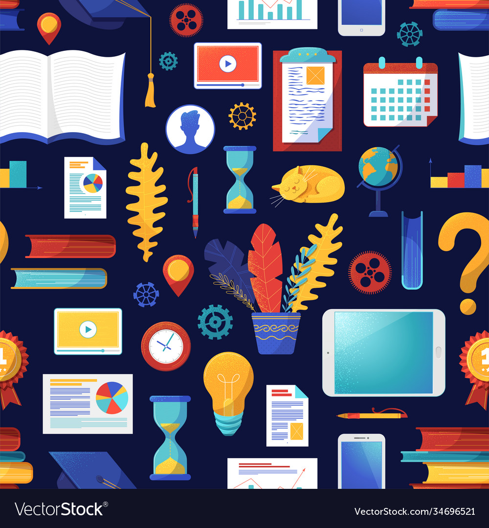 School and university items flat seamless pattern vector image School and university items flat seamless pattern