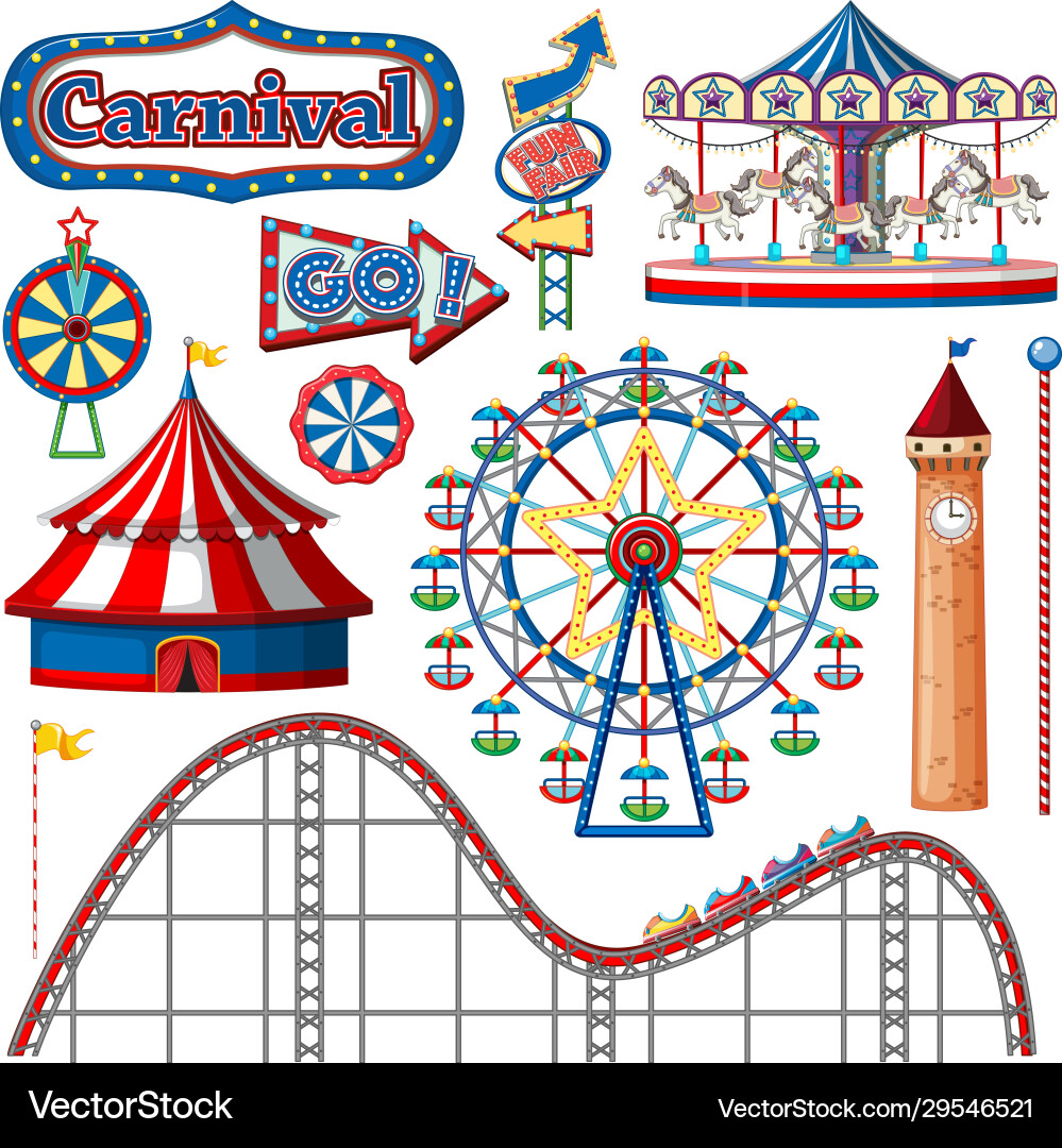 Set circus items on white background Royalty Free Vector