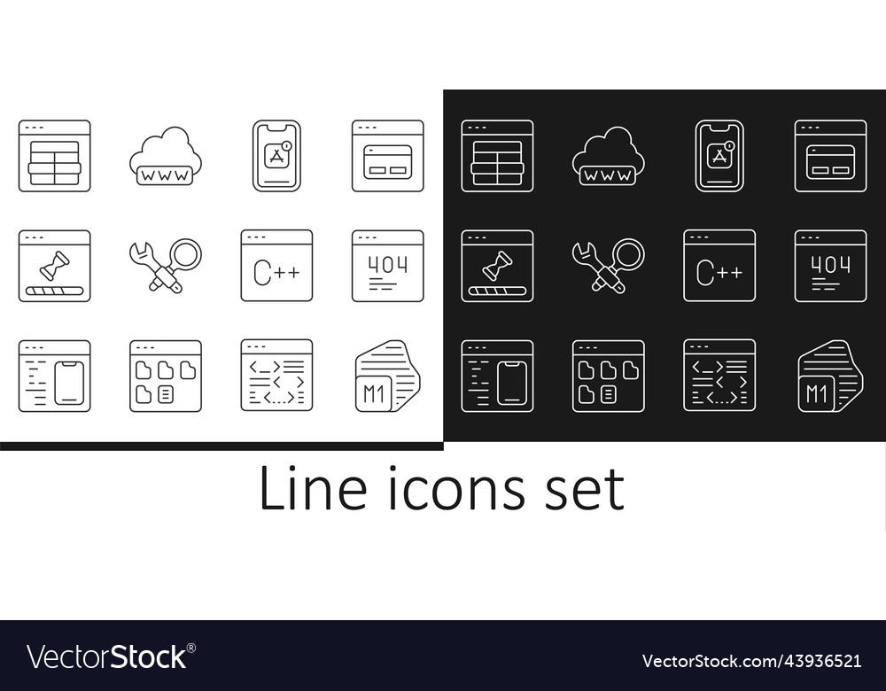 Set line processor page with a 404 error mobile vector image Set line processor page with a 404 error mobile