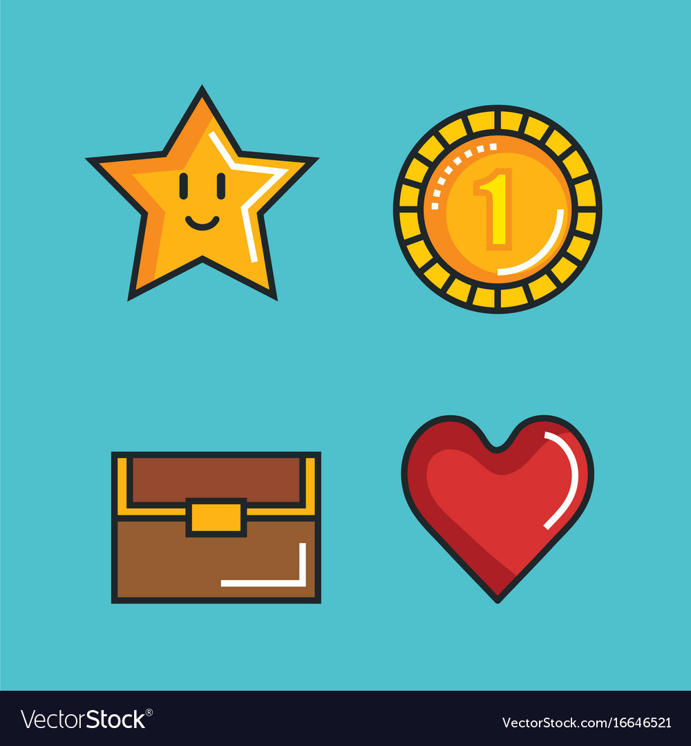 Set video game entertaining items symbols