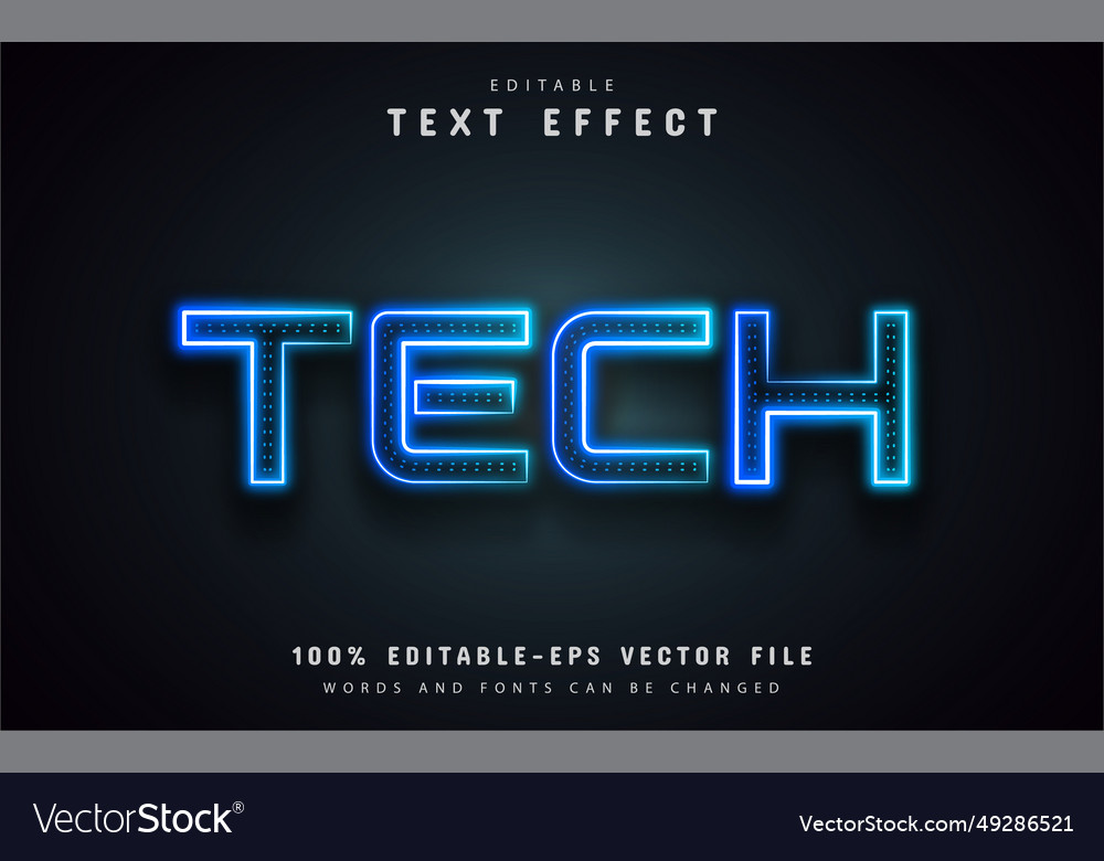 Tech neon text effect vector image Tech neon text effect