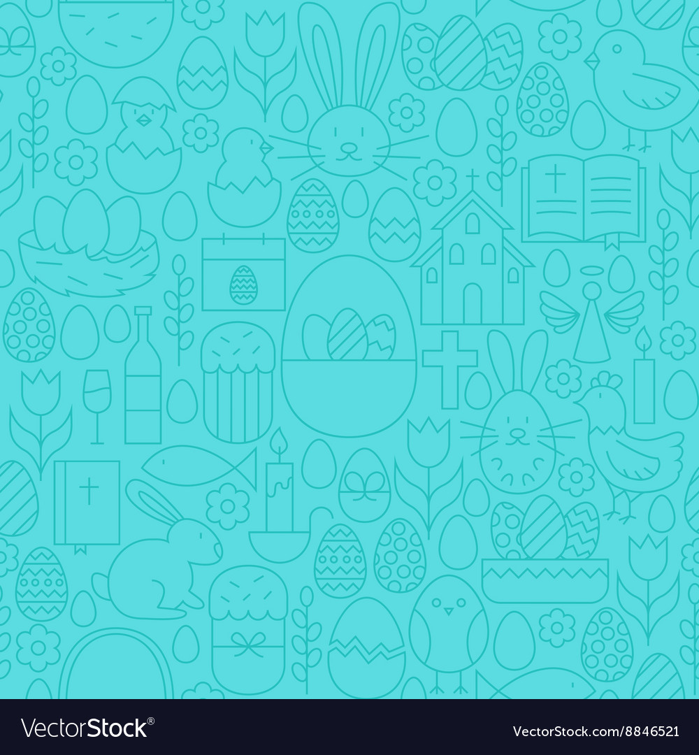 Thin happy easter line seamless blue pattern