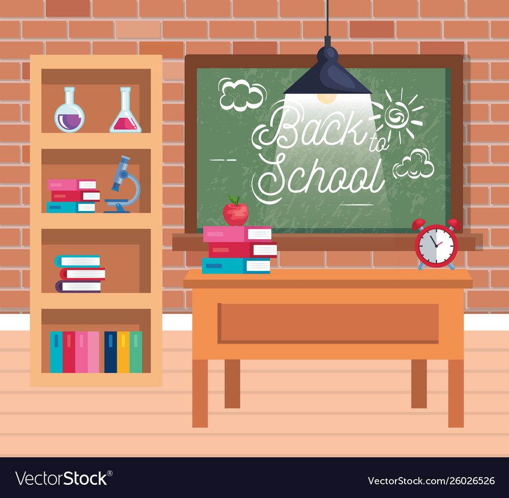 Blackboard and bookcase with erlenmeyer flask Vector Image Blackboard and bookcase with erlenmeyer flask