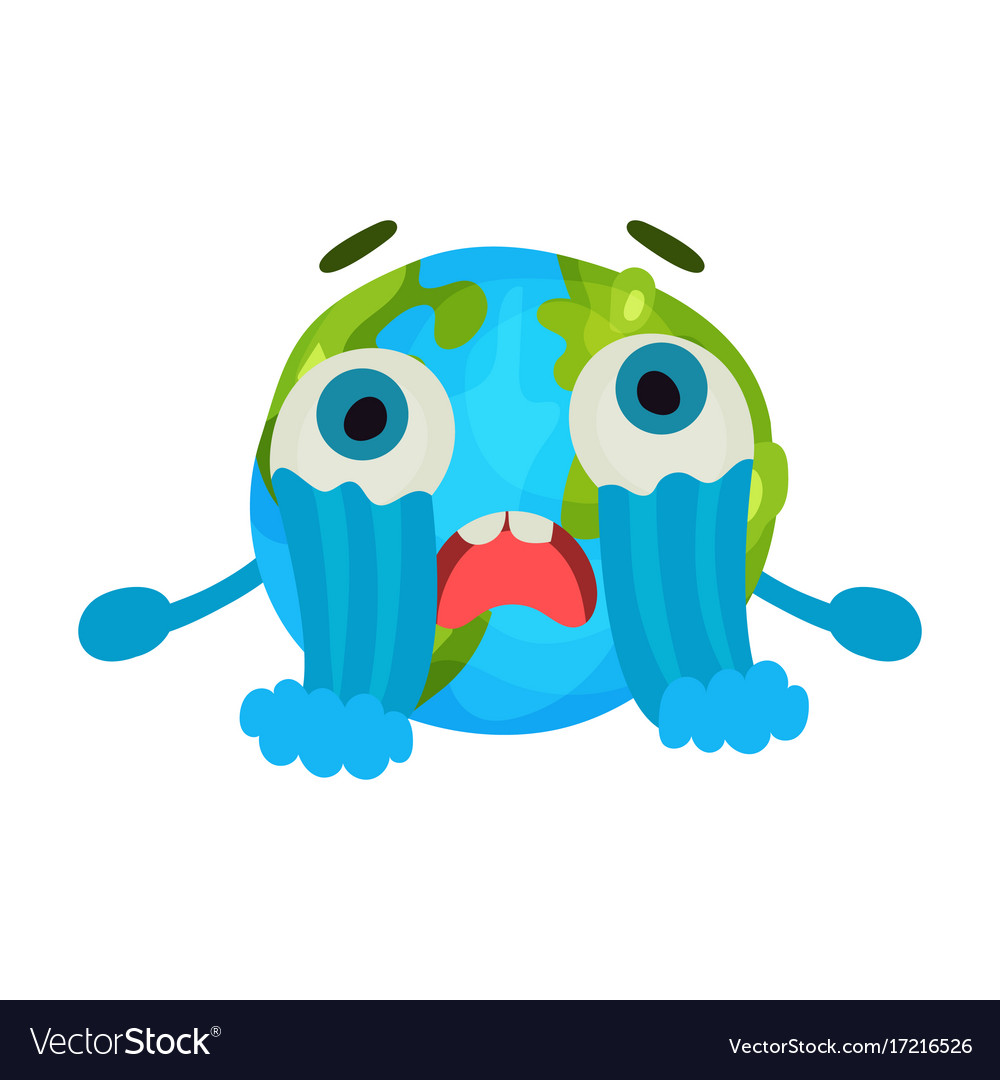 Cute Cartoon Unhappy Earth Planet Emoji Crying Vector Image | My XXX ...